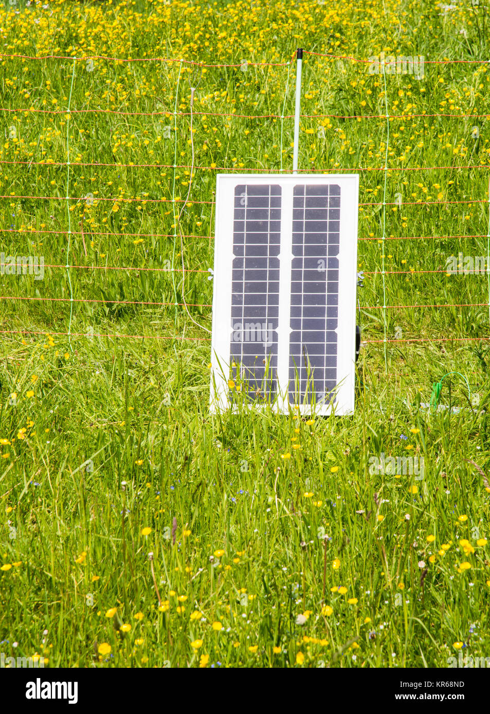 Electric Pastue Fence charged with Photovoltaic Stock Photo