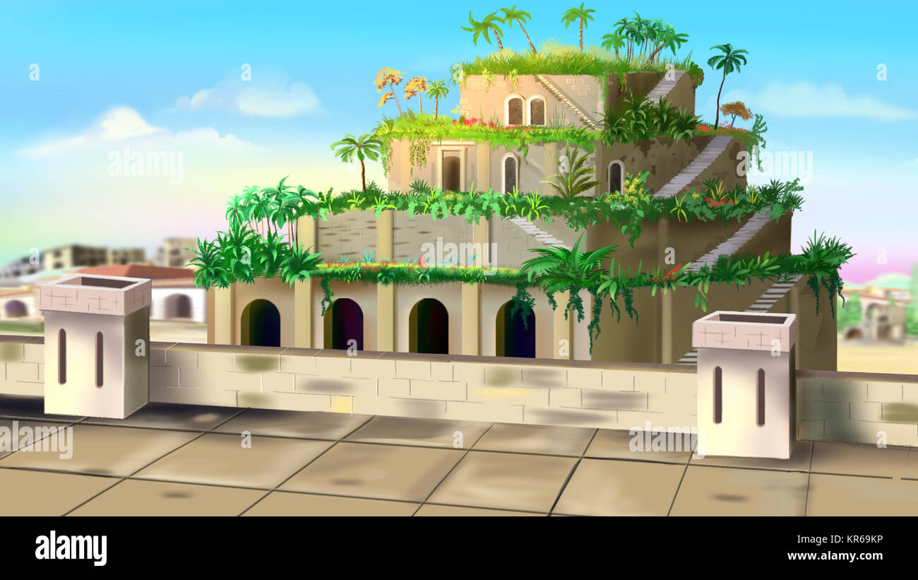 The hanging gardens of semiramis of babylon hires stock photography