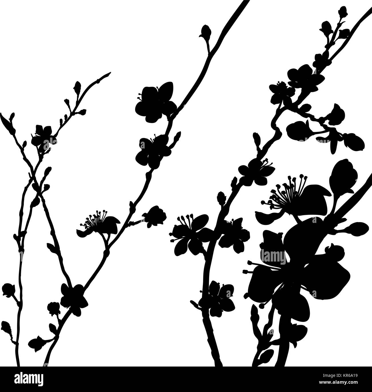 Silhouette Blossom Flowers Background Pattern Stock Vector