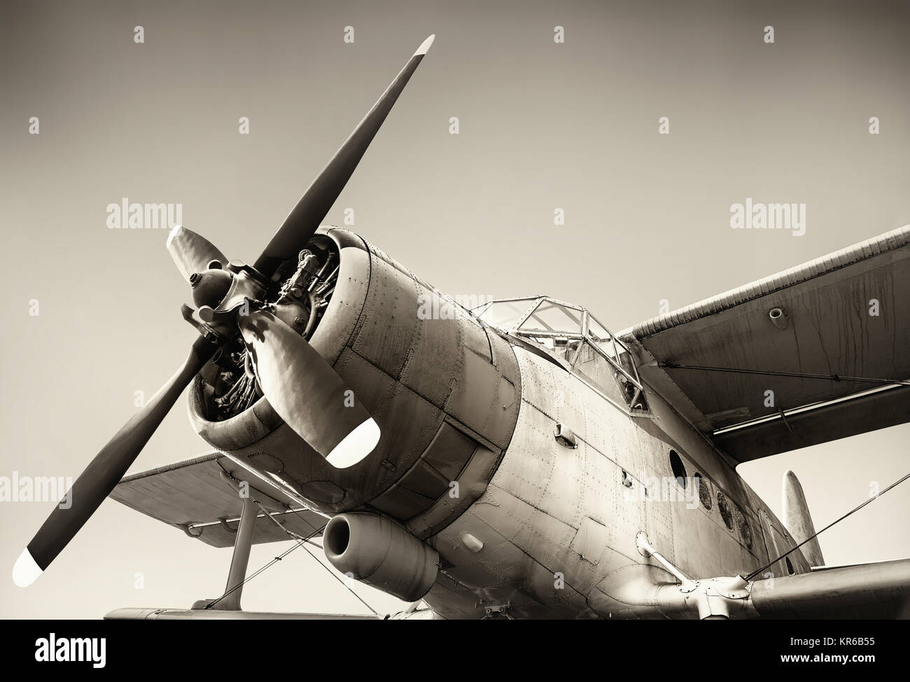 old airplane ready for take off Stock Photo