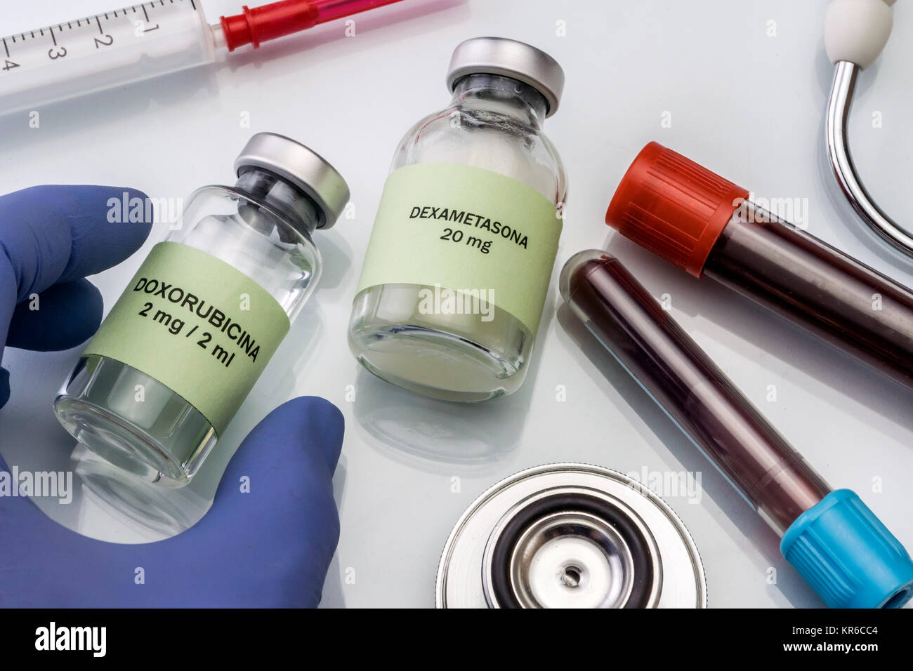 Doctor hold vial of doxorubicina in a hospital. Conceptual image Stock Photo