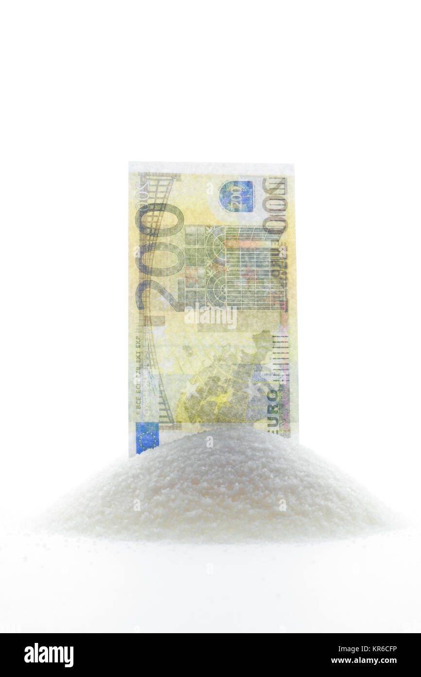 money banknote euro in mountain of sugar . Sweet money or busness ...