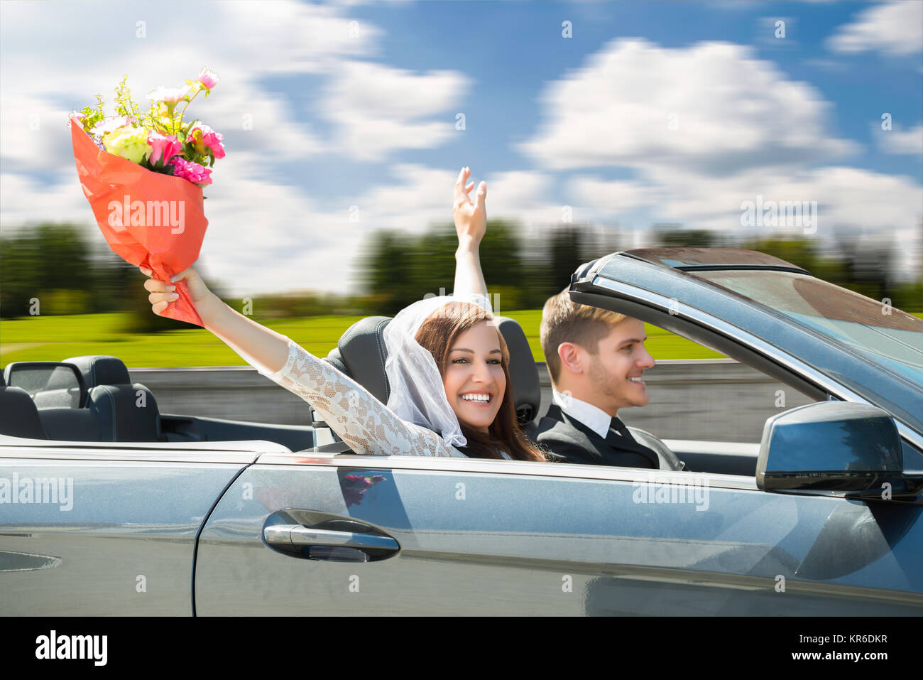 Just Married Car and Couple