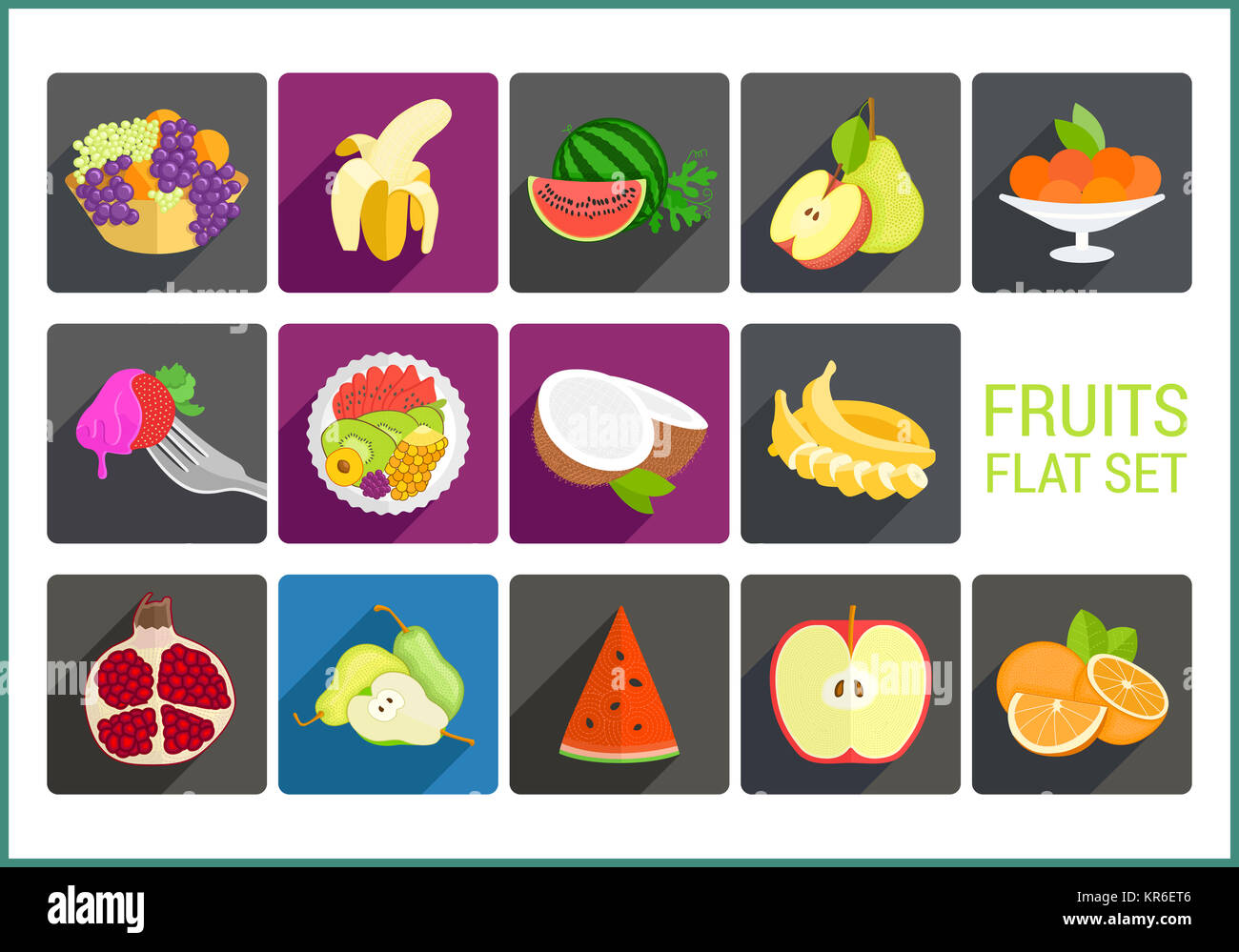 Fruits flat vector icons set Stock Photo - Alamy