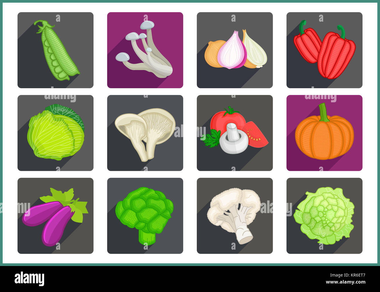 Vegetables flat vector icons set Stock Photo