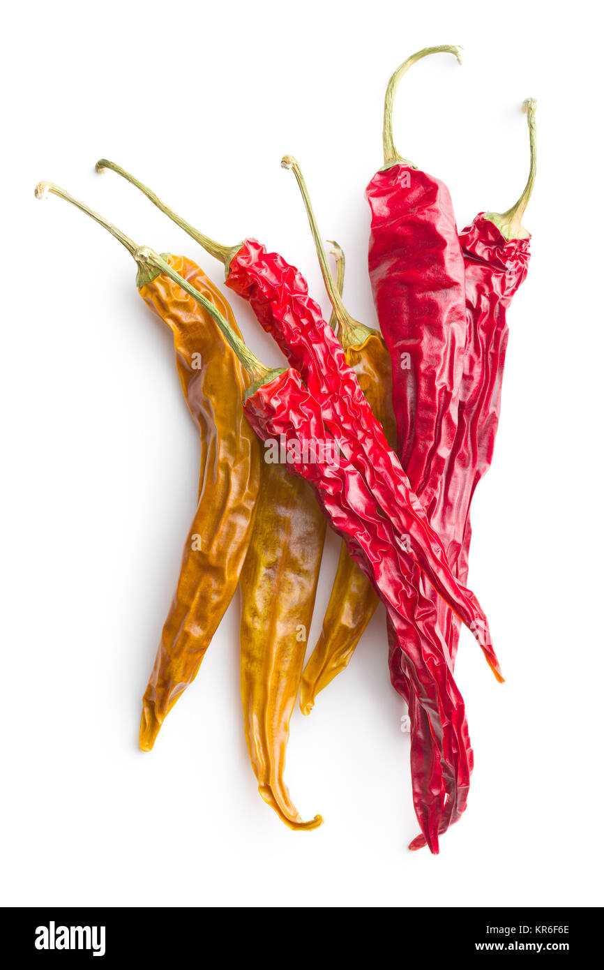 Yellow and red dried chili peppers Stock Photo - Alamy