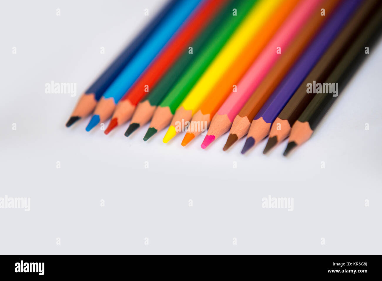 colorful pencils isolated on a white paper background,selective focus Stock Photo