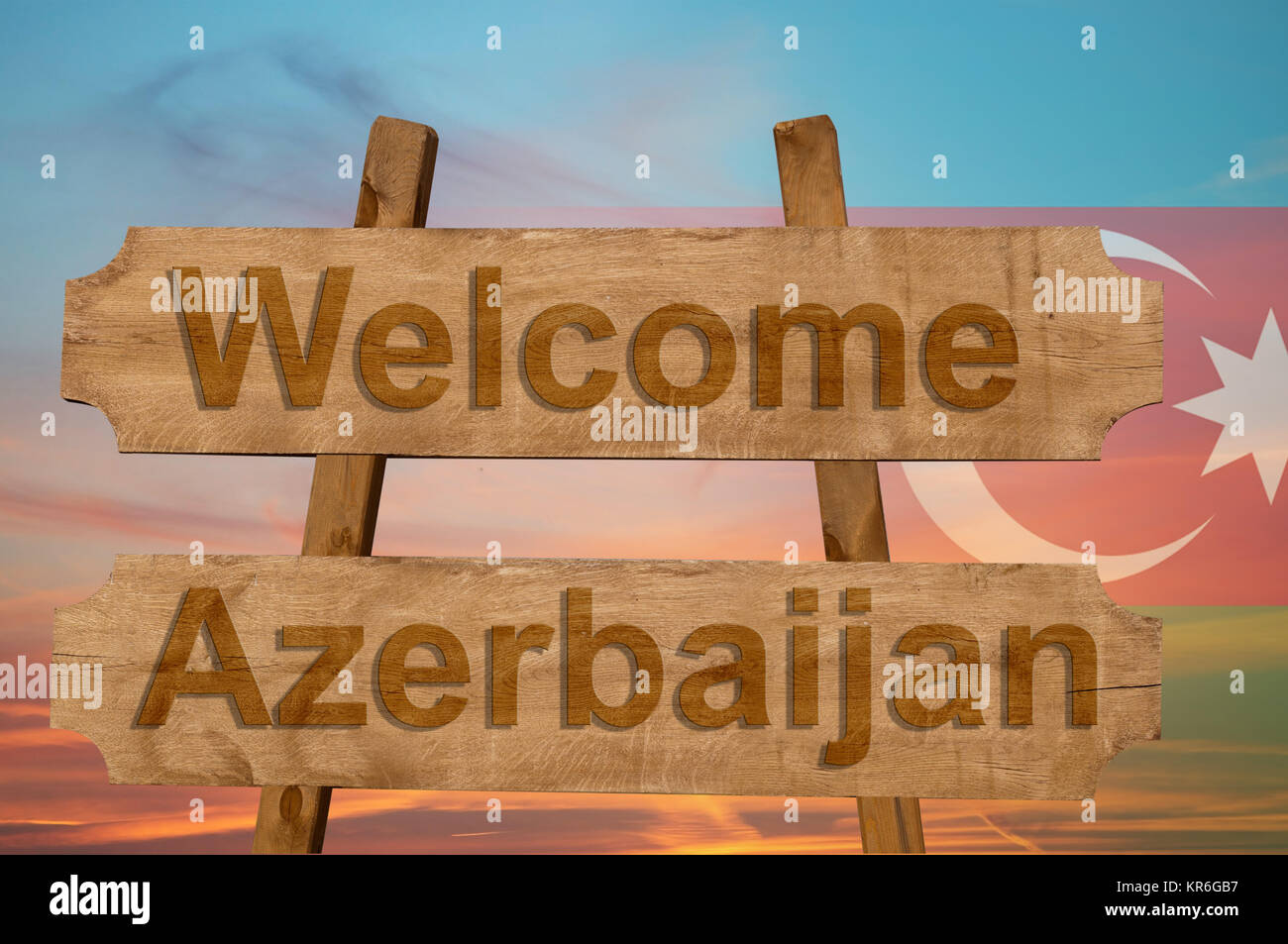 to azerbaijan sing on wood background with blending national flag Stock Photo Alamy