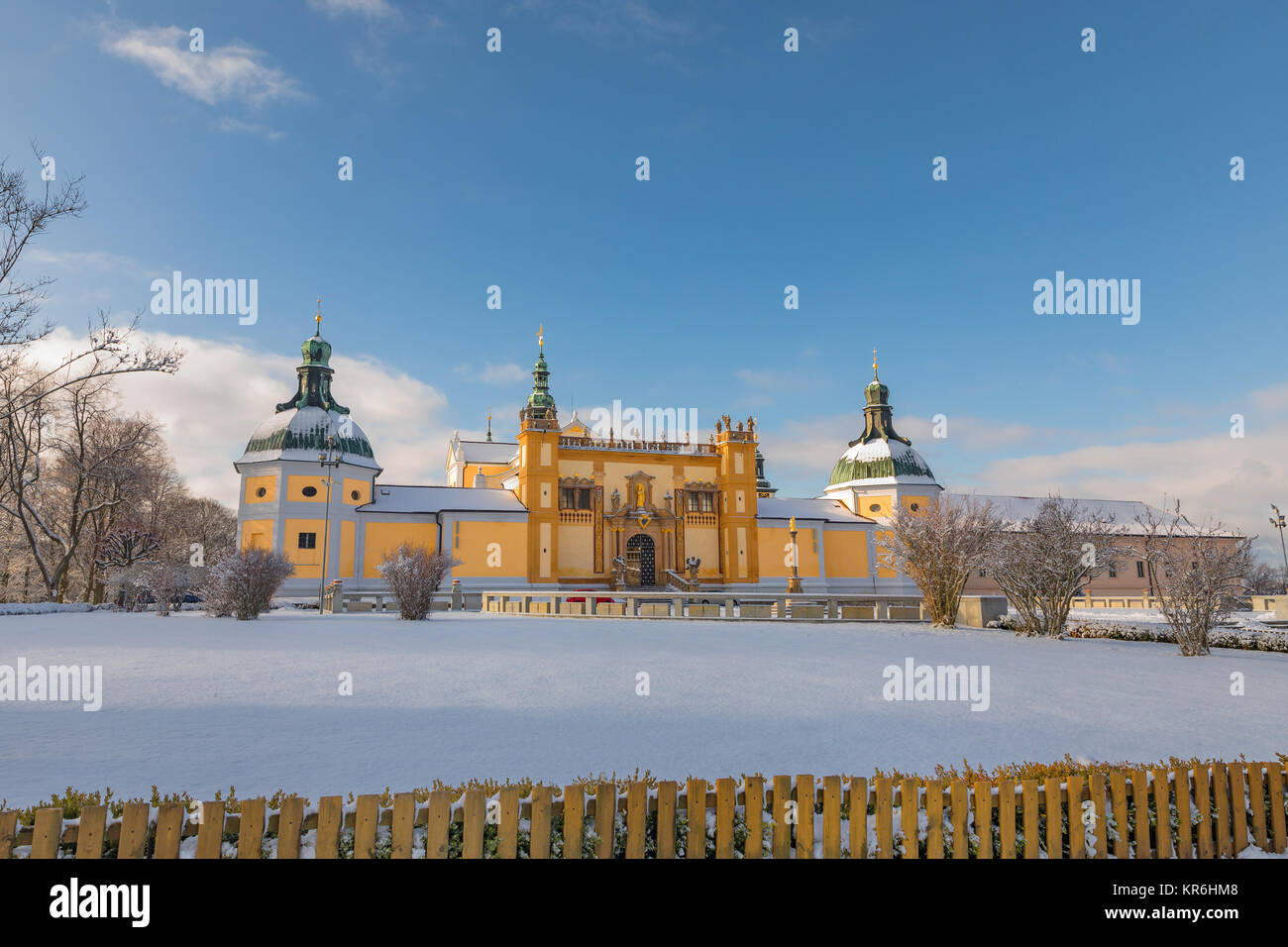 Church of baroque monastery at Svata Hora - The Holy Mountain. Monastery in winter time. Pribram, Czech Republic Stock Photo