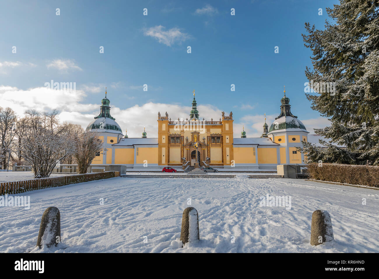 Church of baroque monastery at Svata Hora - The Holy Mountain. Monastery in winter time. Pribram, Czech Republic Stock Photo
