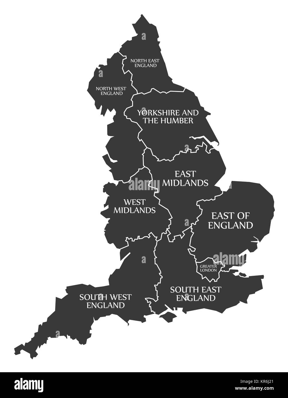 England Map labelled black Stock Photo - Alamy