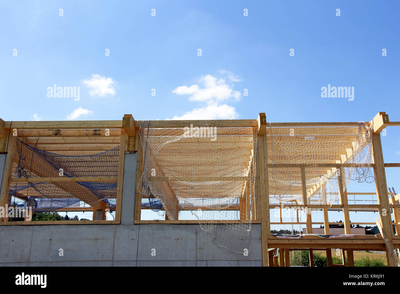 safety net at a construction site. security network at a shell made of wood Stock Photo