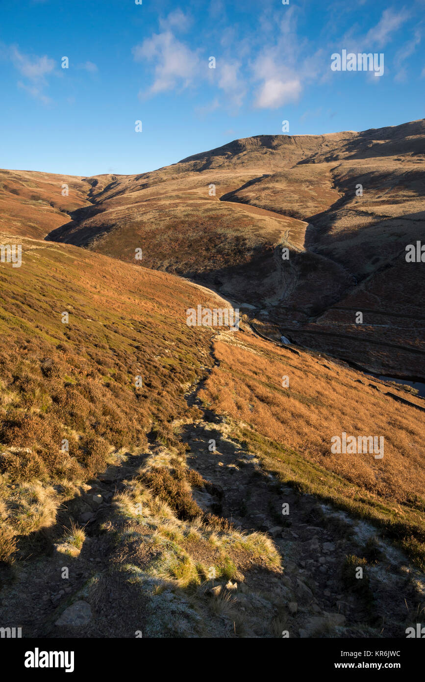 Beautiful winter morning at Willam Clough and Sandy Heys in the Peak District, Derbyshire, England. Route to Kinder Scout. Stock Photo