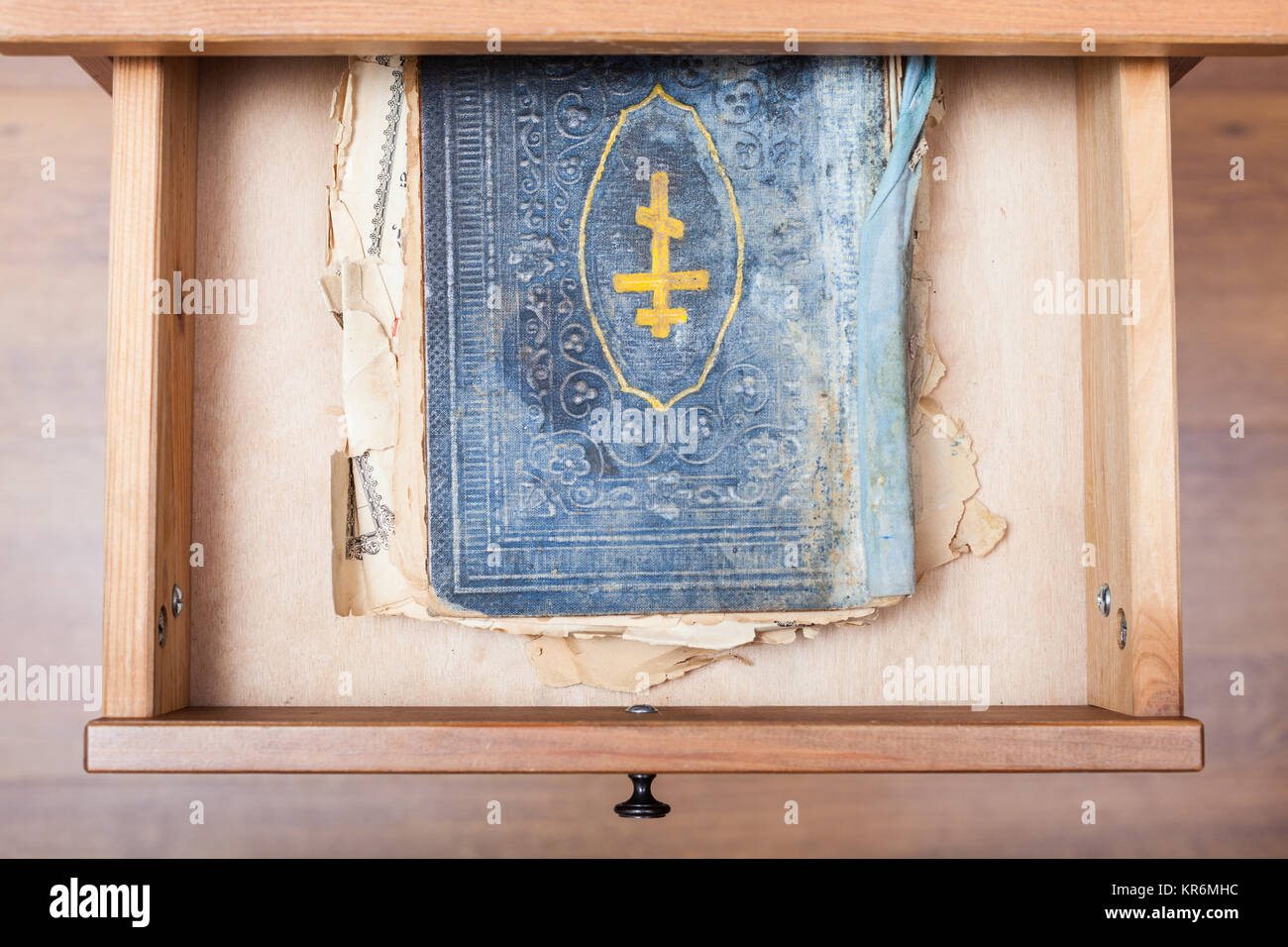 ancient ritual book in open drawer Stock Photo - Alamy