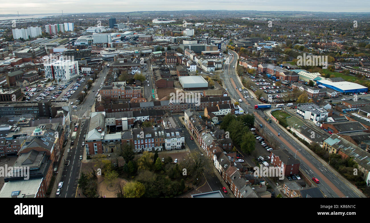 freetown way, Kingston upon Hull aerial view, urban city landscape, city of Hull, east yorkshire Stock Photo