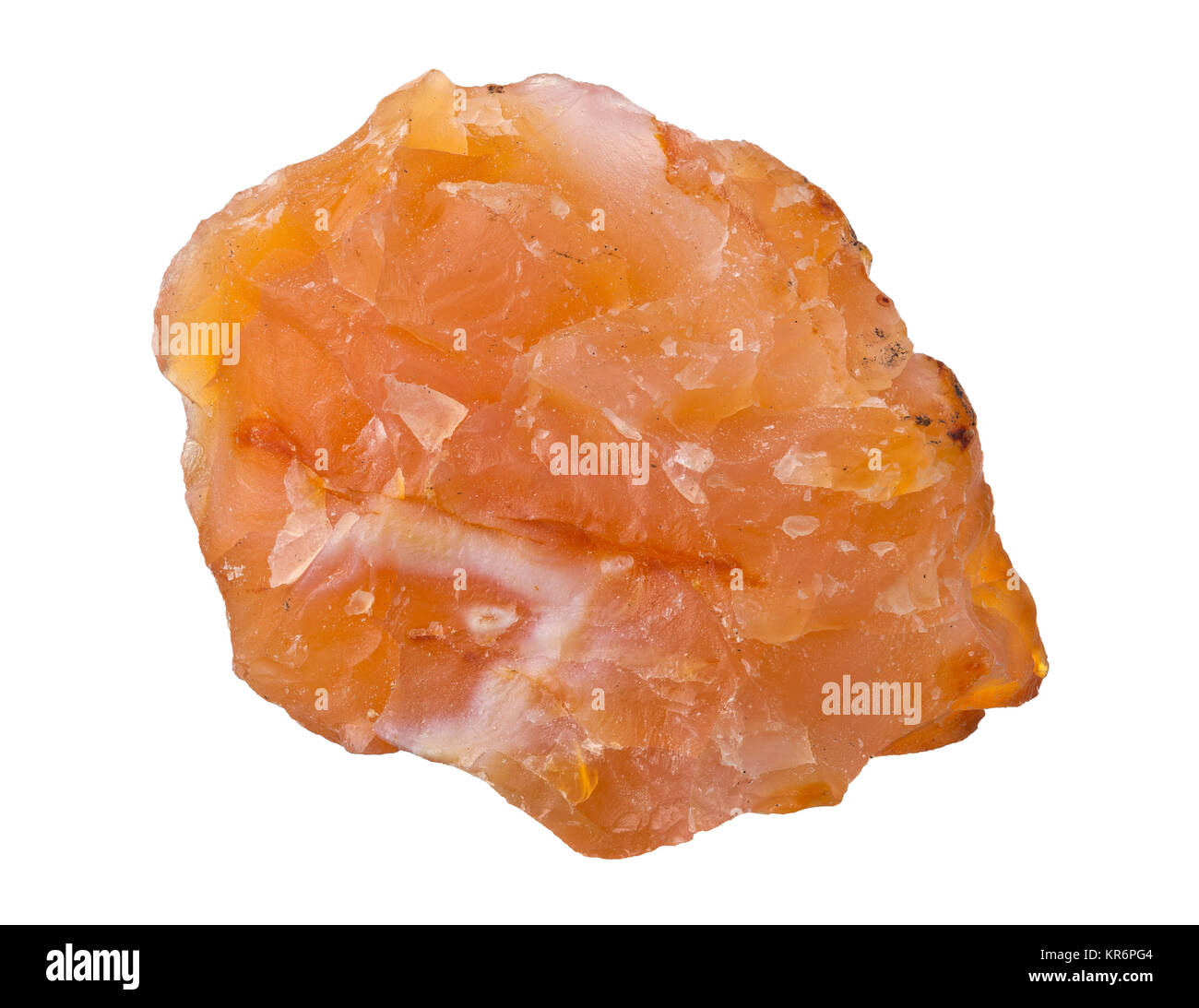 Red chalcedony (SiO2) also called carnelian or cornelian from Brazil isolated on white background Stock Photo