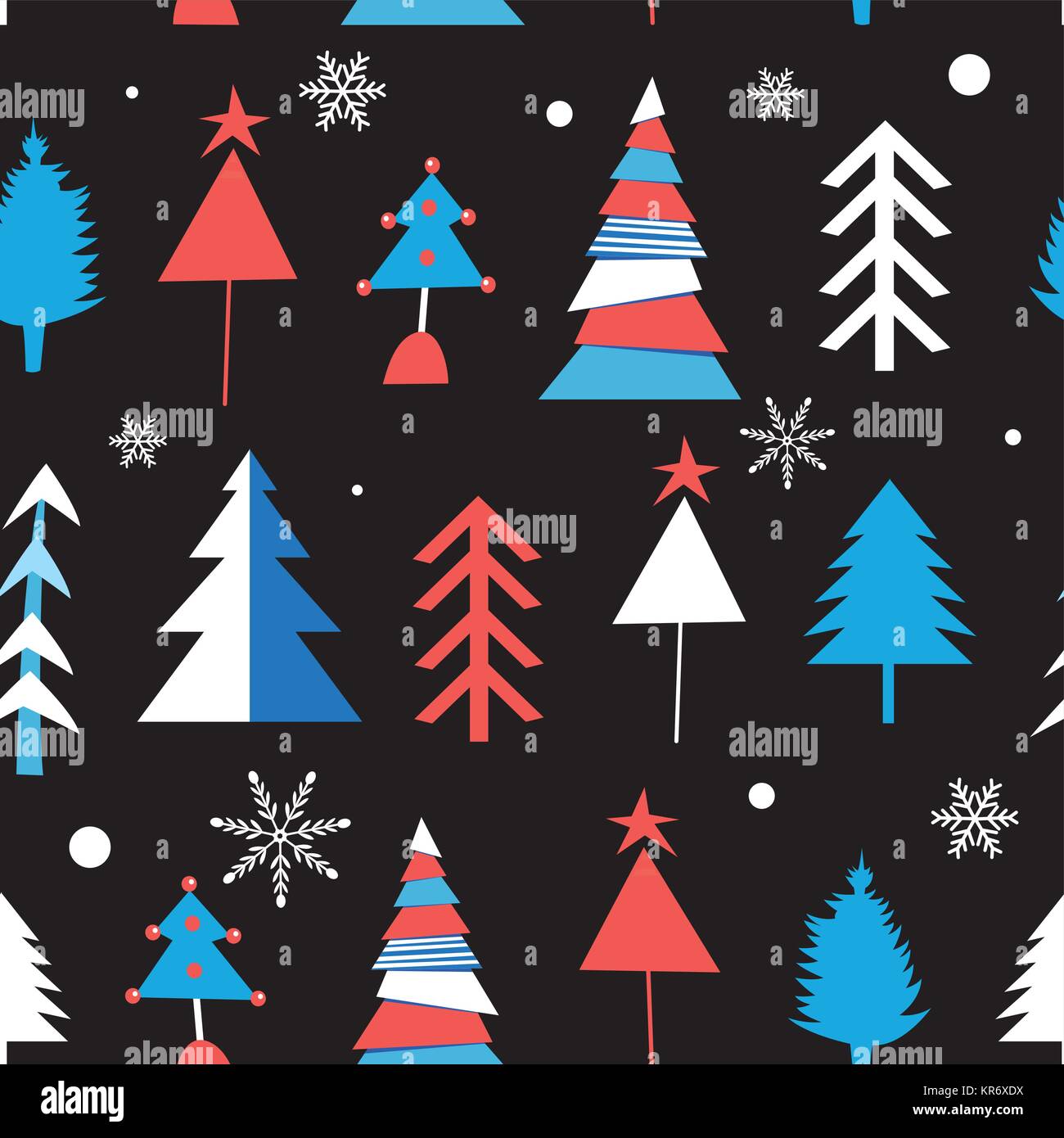 Seamless winter pattern from different Christmas trees on a dark ...