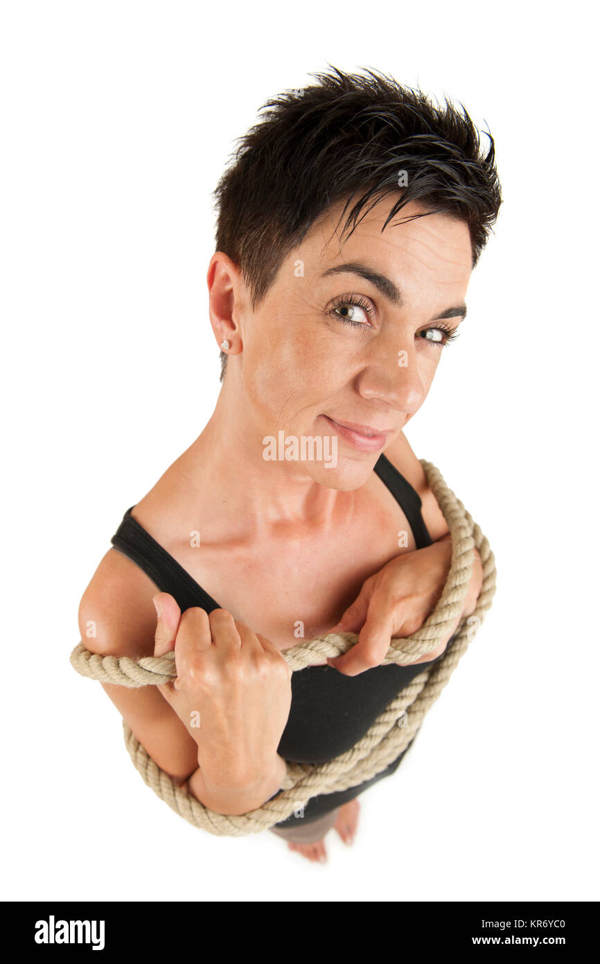 woman with rope Stock Photo