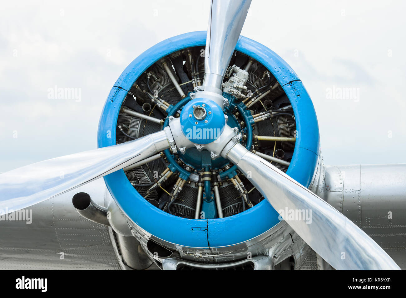 Radial engine of an aircraft. Close-up. Stock Photo