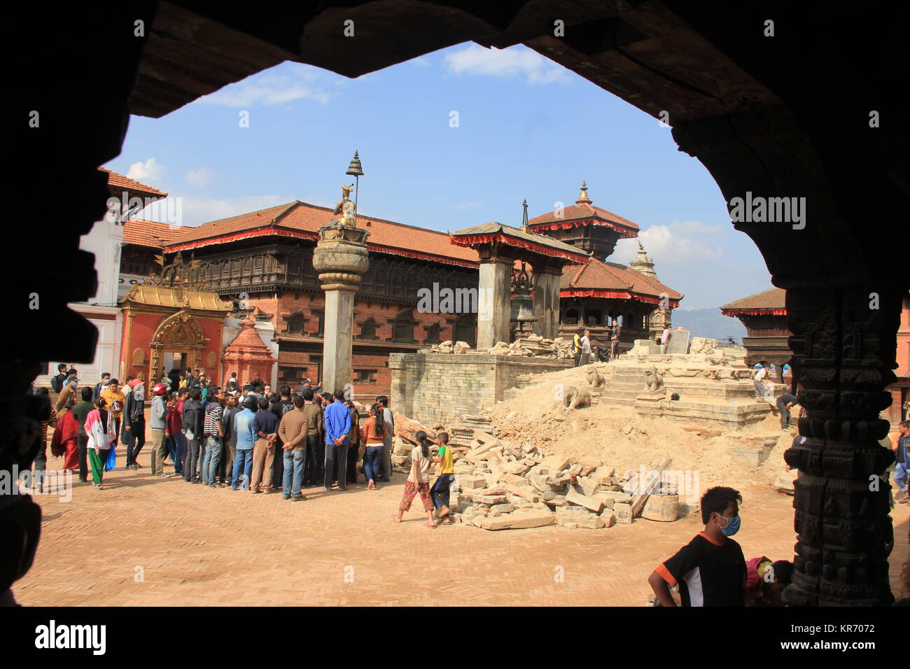 Bhaktapur Durbar Square after 2015 Earthquake in Nepal Stock Photo