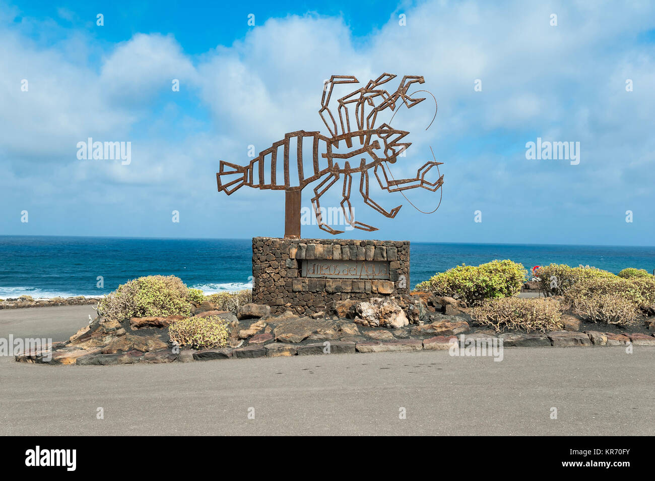 Lobster statue by Cesar Manrique in front of Jameos del Agua, Lanzarote in the Canary Islands, Spain Stock Photo