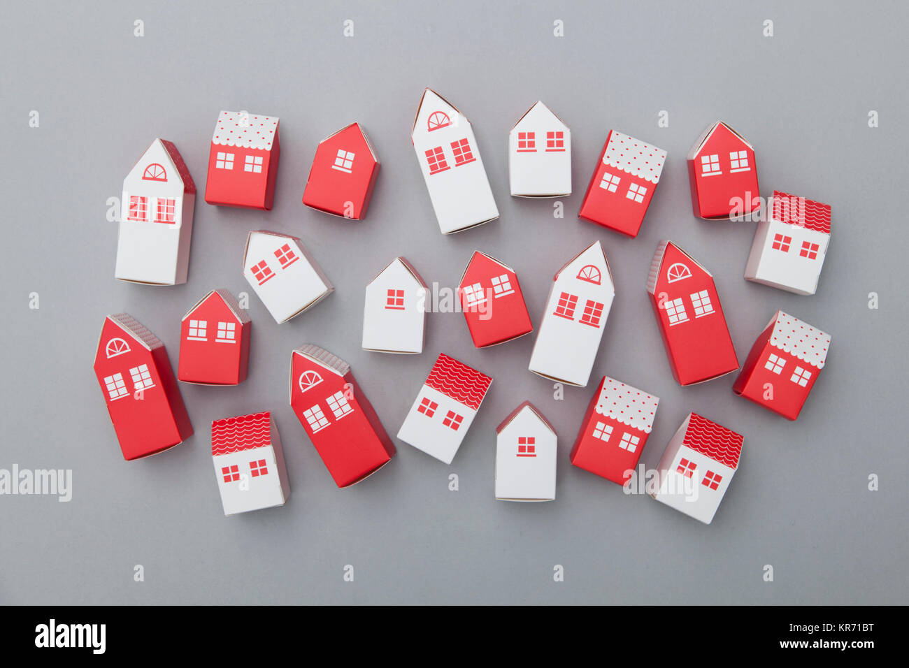 Collection of red and white houses background Stock Photo