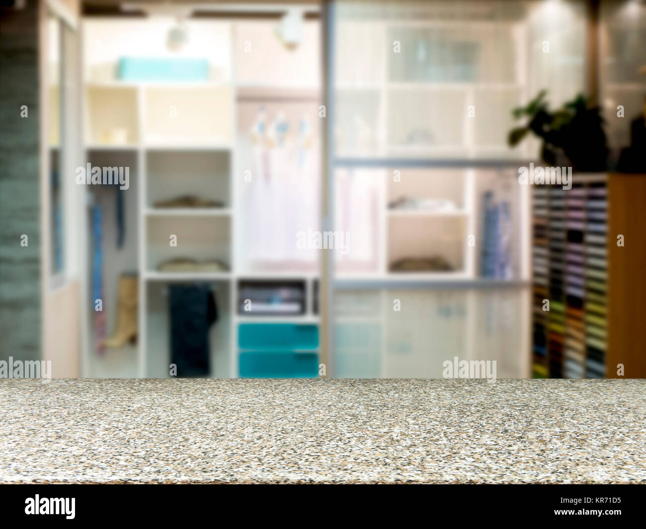 Marble board in front of blurred closet room Stock Photo