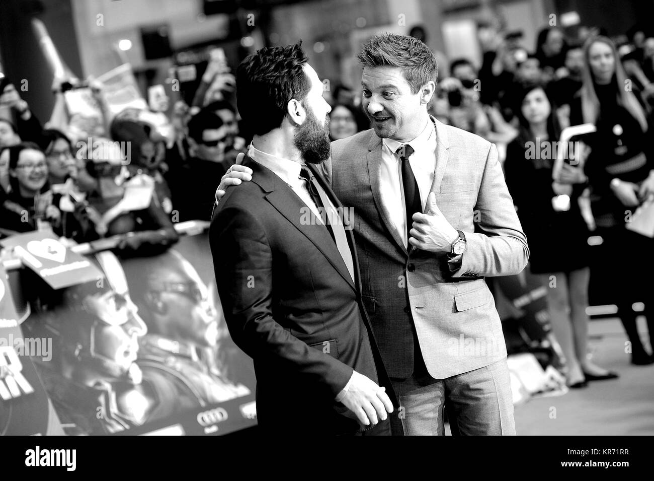 Paul Rudd and Jeremy Renner attend the European premiere of Captain America: Civil War at Westfield Shopping Centre in London.  © Paul Treadway Stock Photo