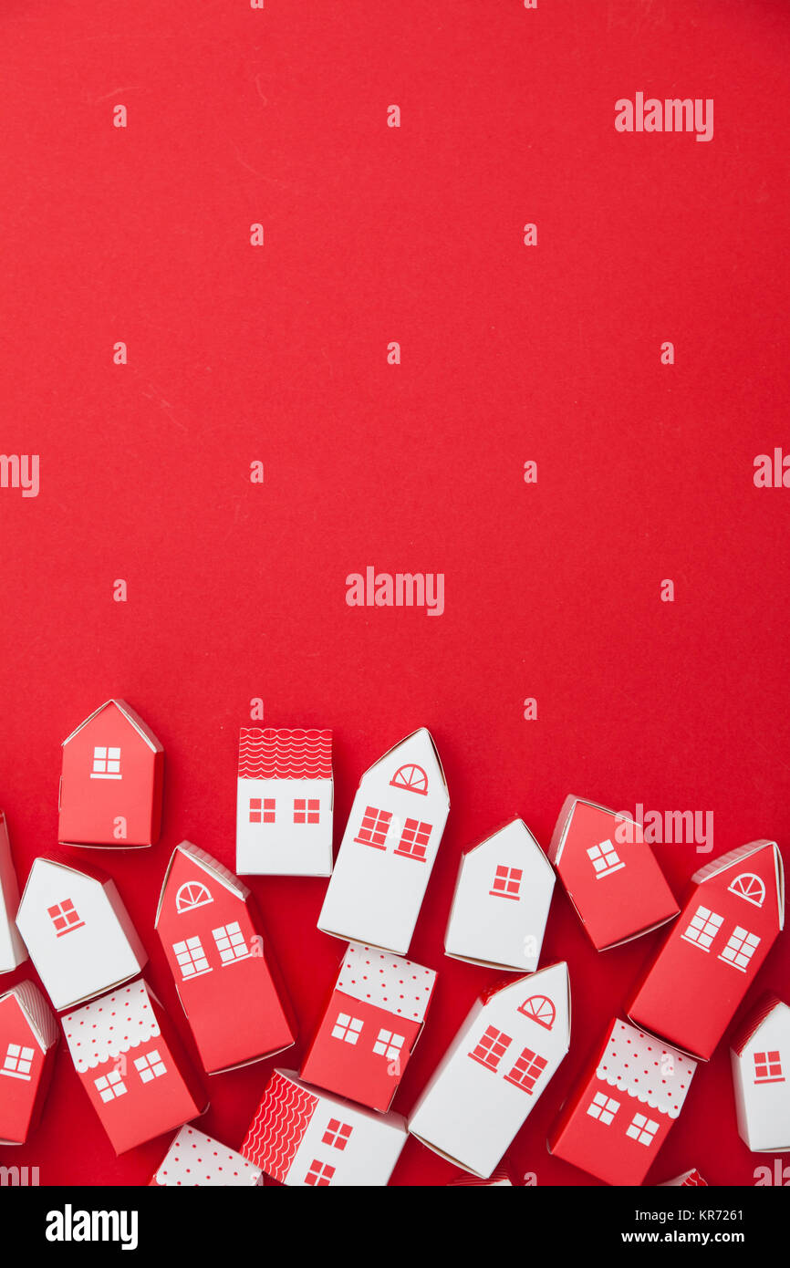 Collection of red and white house on a red background Stock Photo