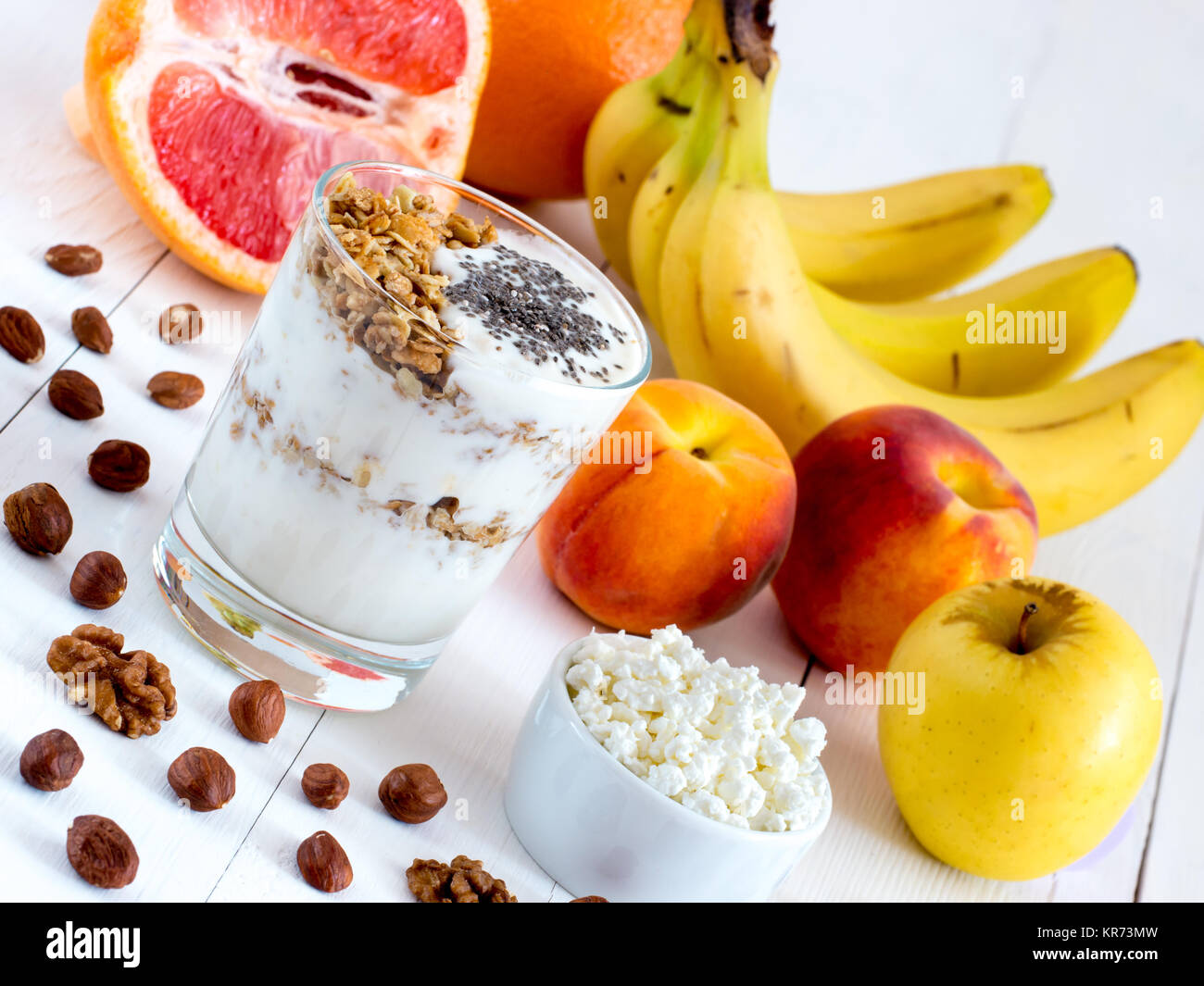 Cottage Cheese Yogurt Fruits And Nuts Stock Photo 169187001 Alamy