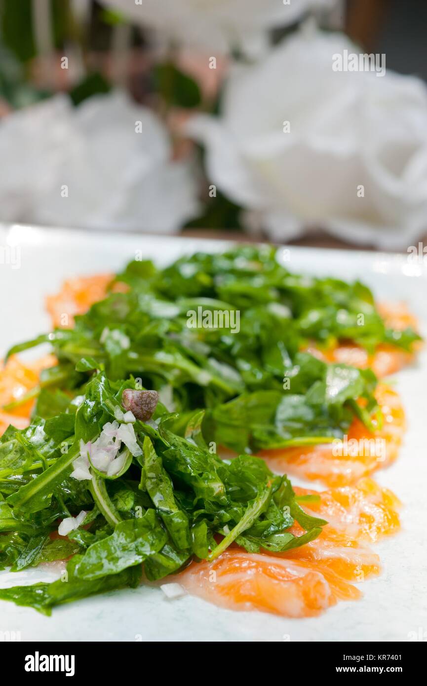 fresh salmon carpaccio Stock Photo Alamy