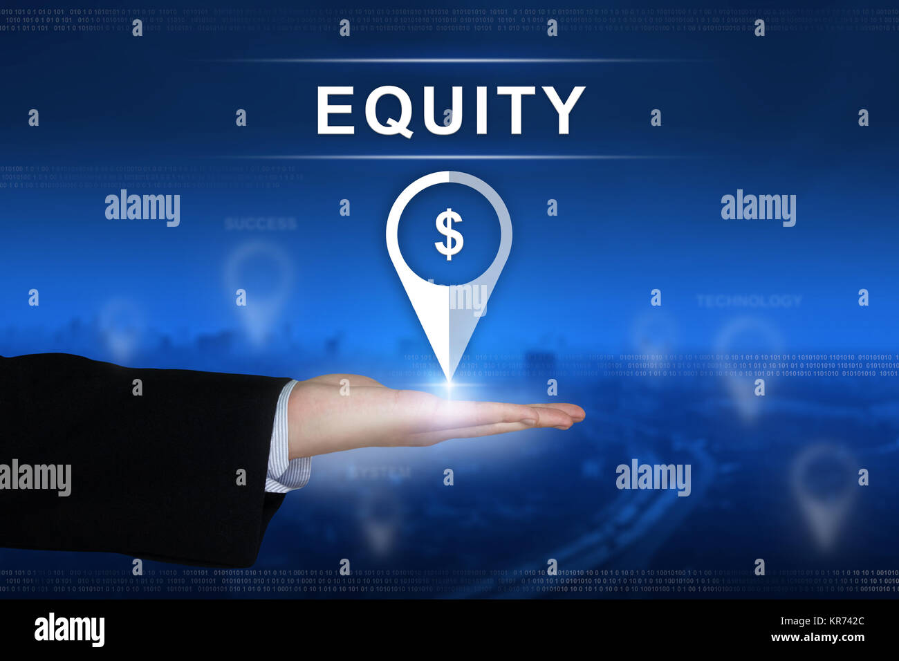 Equity button on blurred background Stock Photo
