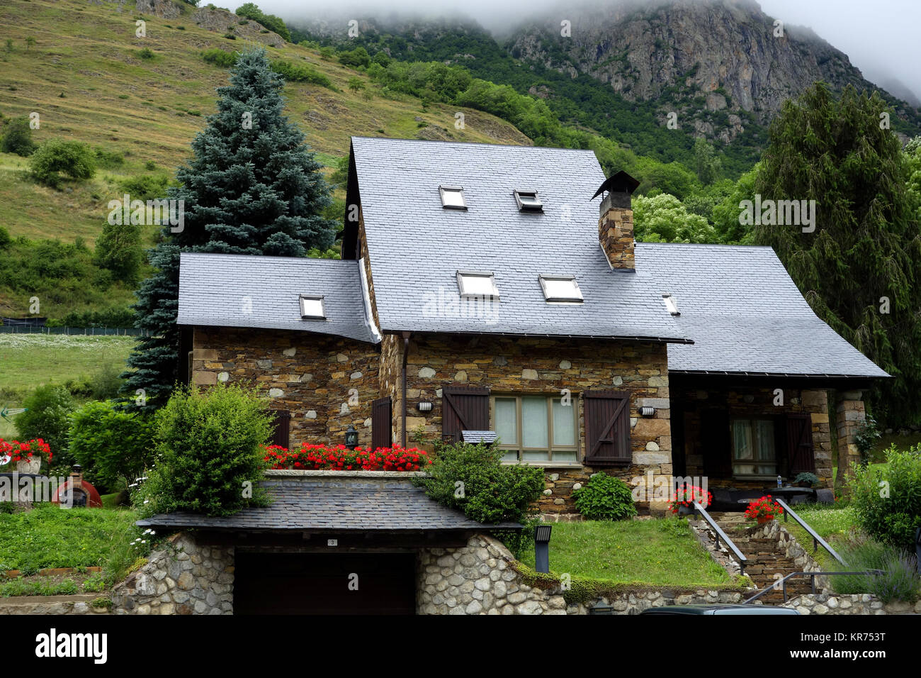 house of quarry stone in the pyrenees Stock Photo