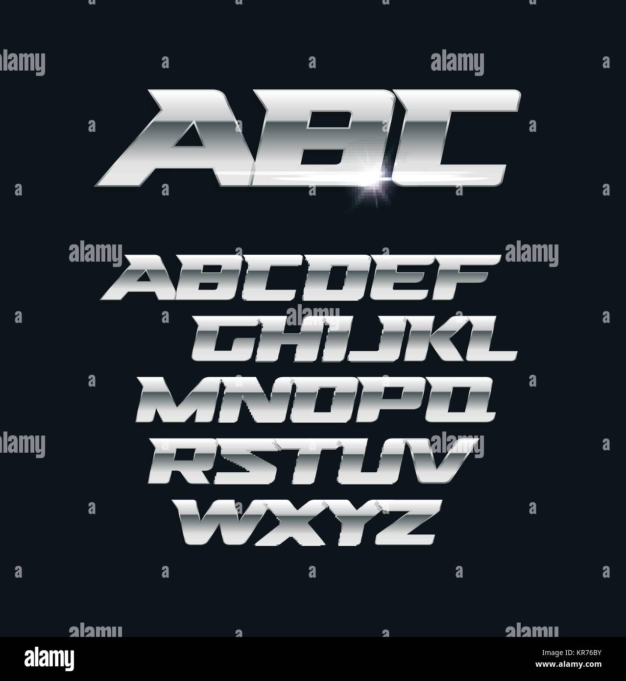 Modern chrome vector font. Metallic letters, polished steel style
