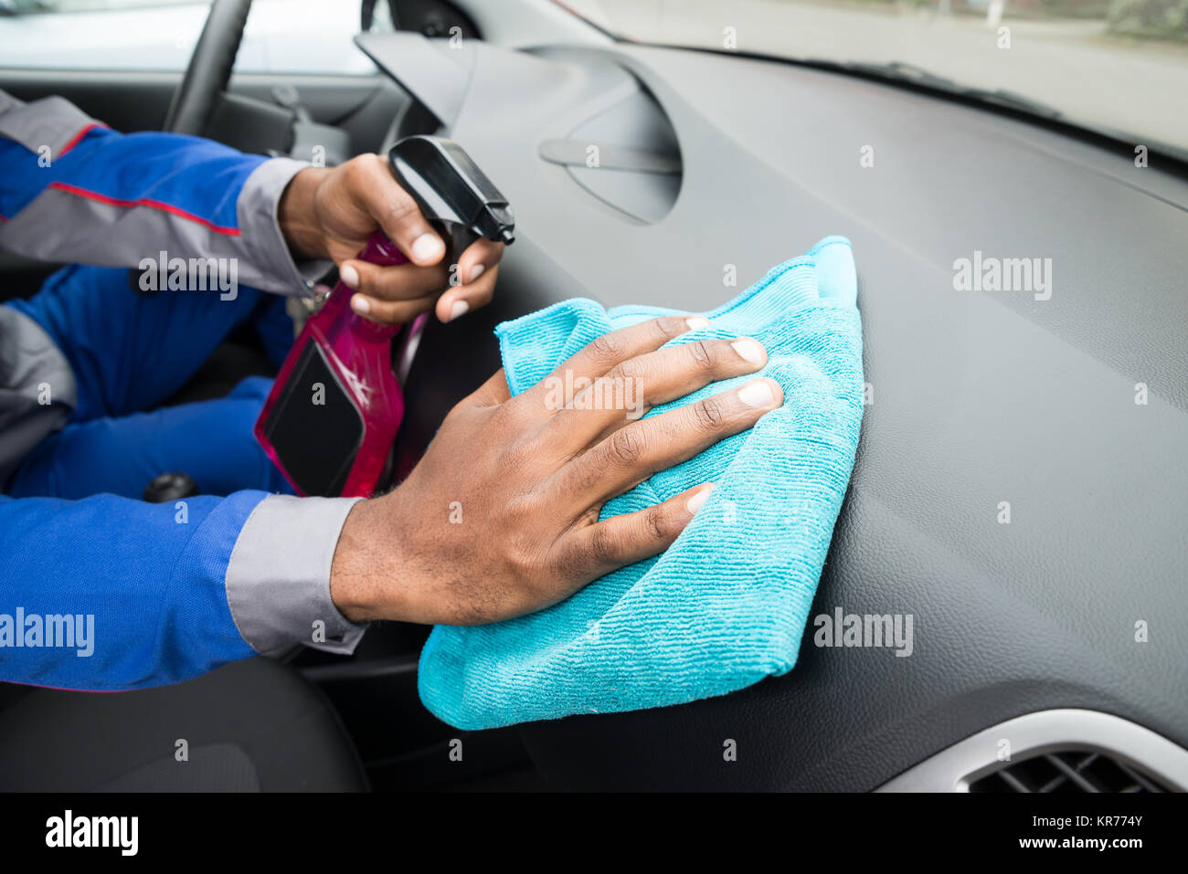 Closeup Of A Worker Cleaning Car Interior Stock Photo Alamy