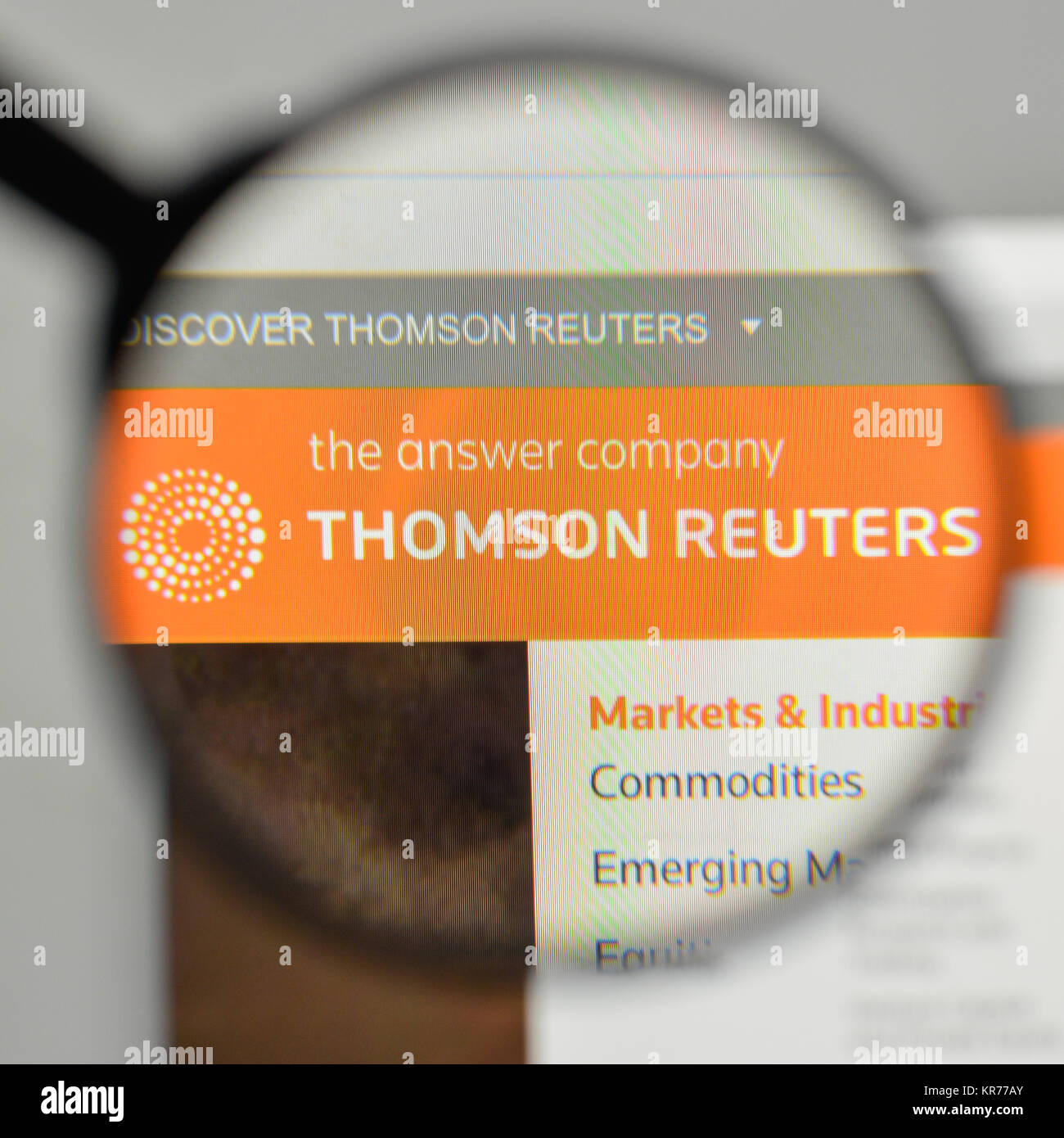Milan, Italy - November 1, 2017: Thomson Reuters logo on the website homepage. Stock Photo