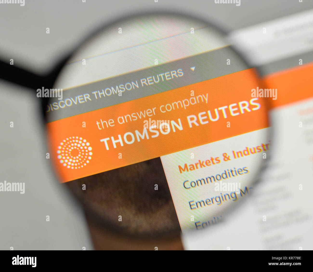 Milan, Italy - November 1, 2017: Thomson Reuters logo on the website homepage. Stock Photo