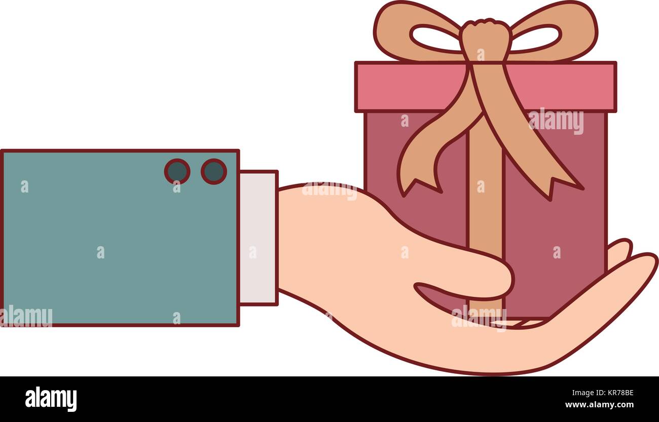 hand holding a gift box in colorful silhouette Stock Vector