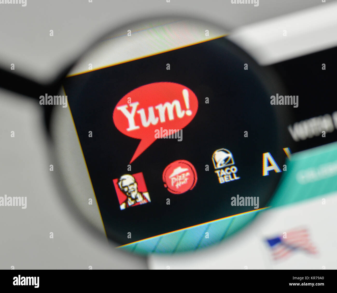 Milan, Italy - November 1, 2017: Yum Brands logo on the website homepage. Stock Photo