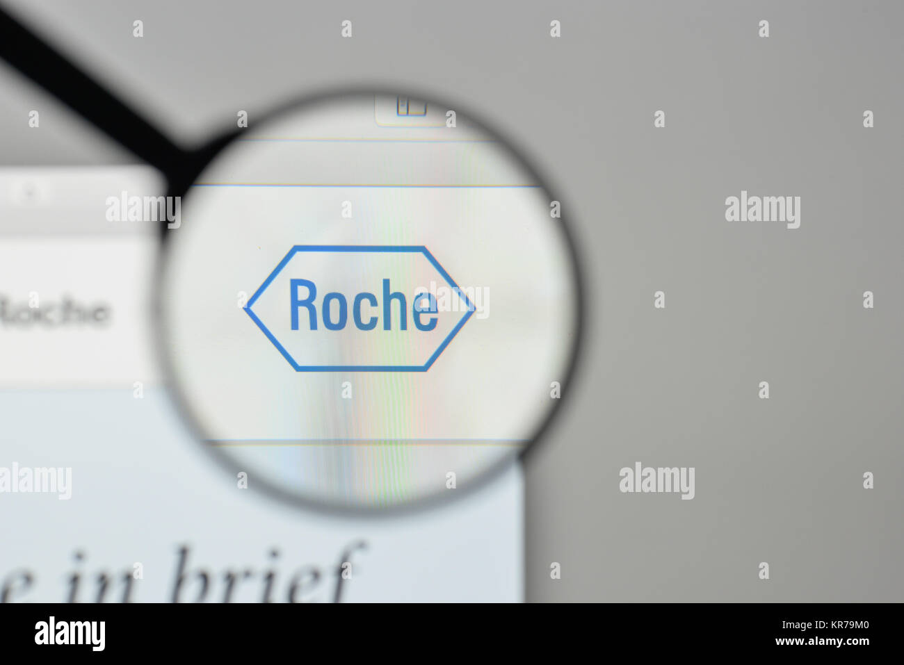 Milan, Italy - November 1, 2017: Hoffmann La Roche logo on the website homepage. Stock Photo