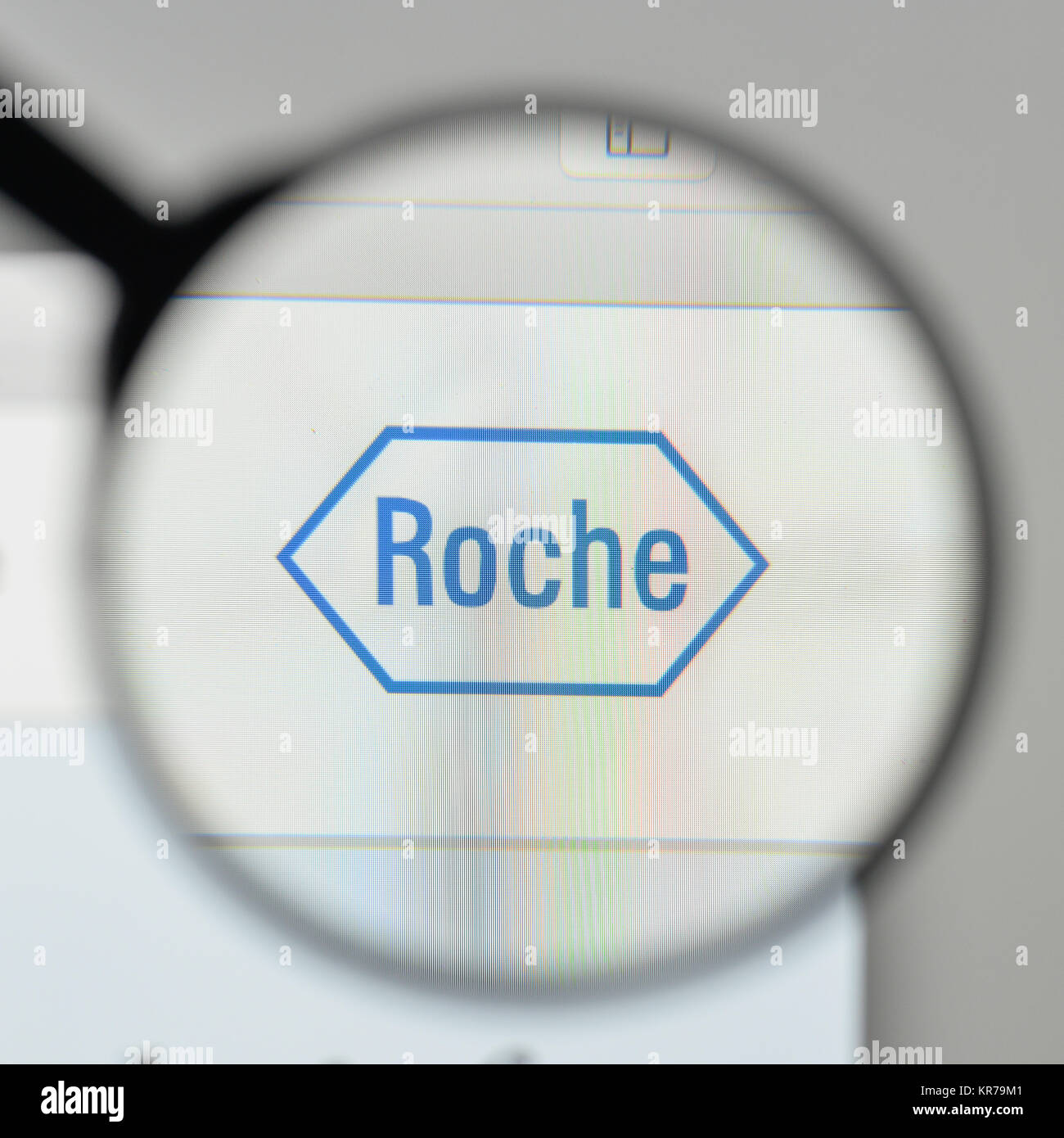 Milan, Italy - November 1, 2017: Hoffmann La Roche logo on the website homepage. Stock Photo