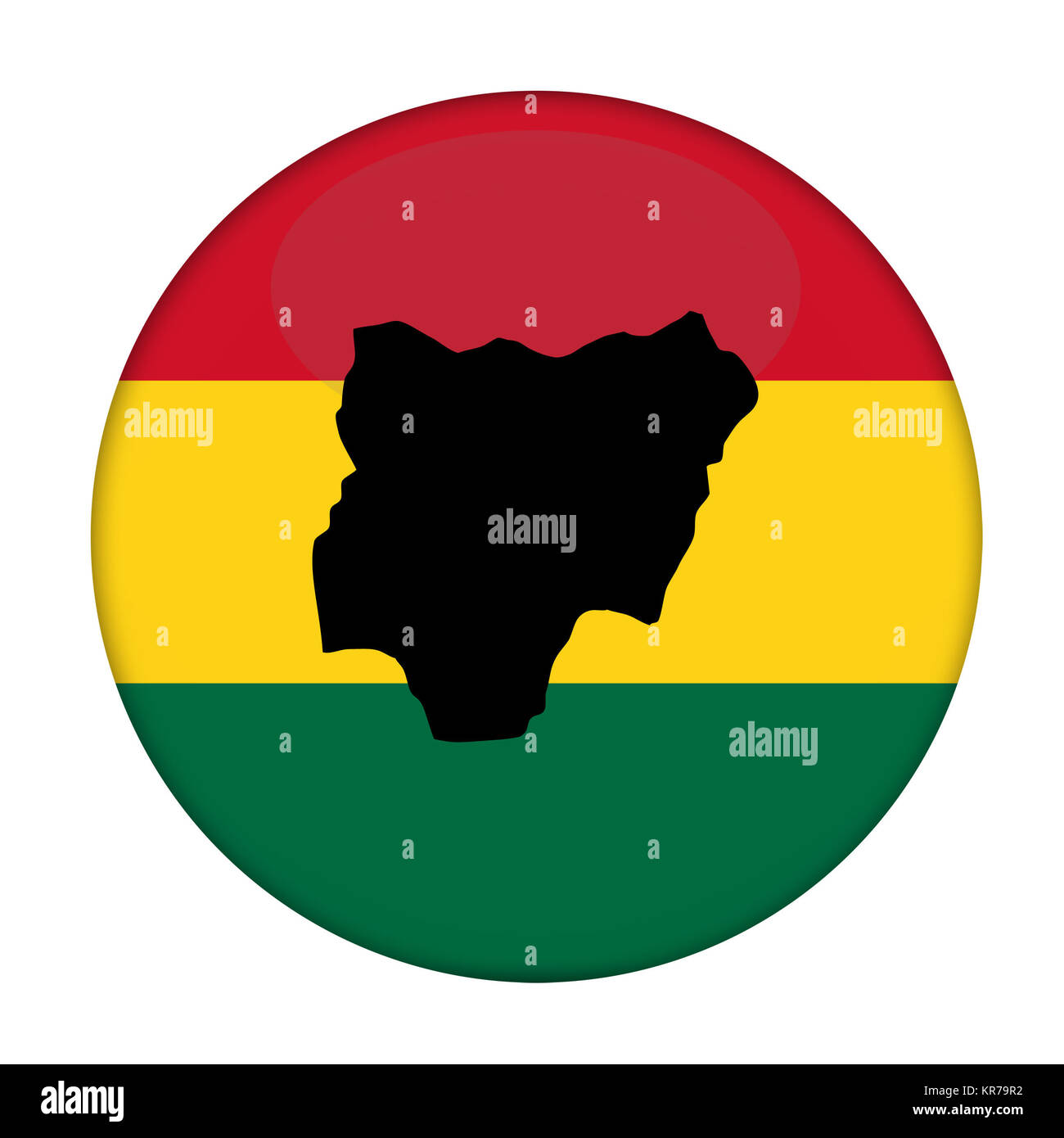 Nigeria map on a Rastafarian flag button Stock Photo