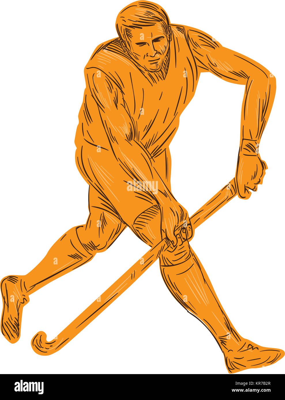 Field Hockey Player Running With Stick Drawing Stock Photo Alamy