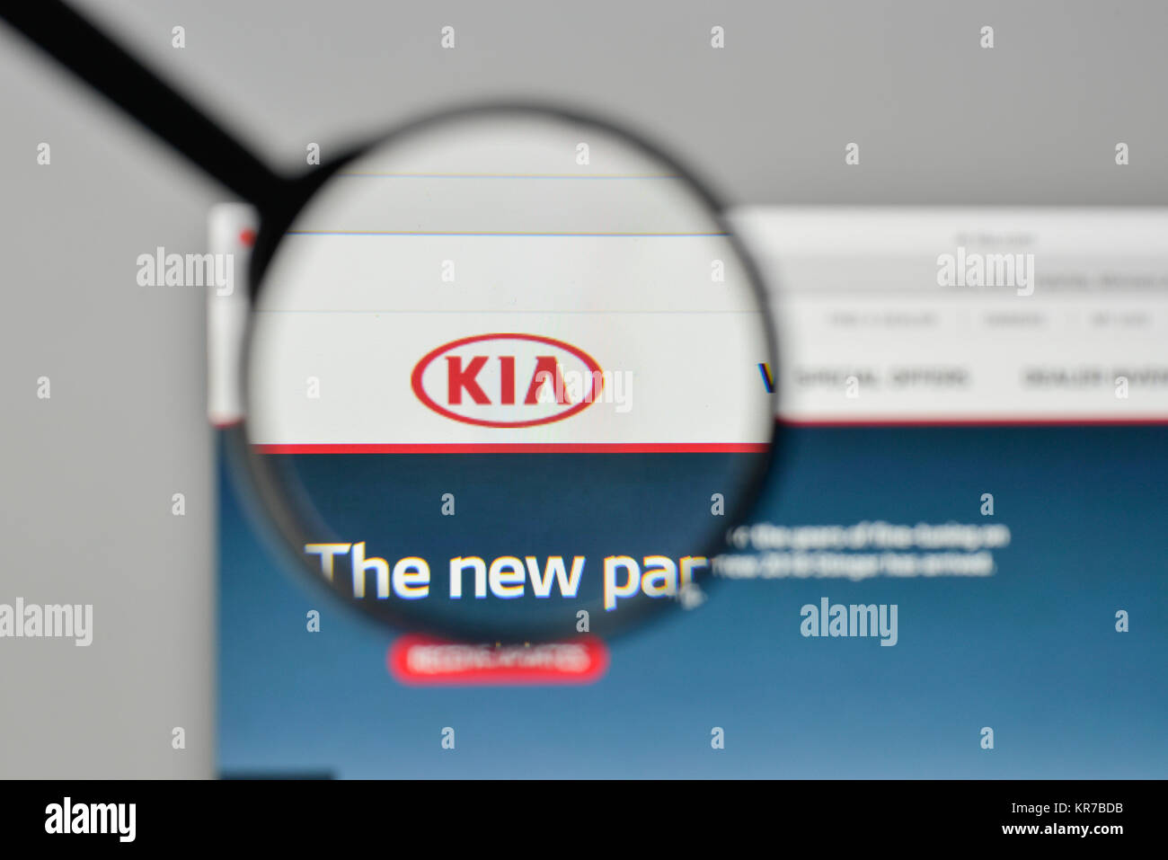 Milan, Italy - November 1, 2017: Kia logo on the website homepage. Stock Photo