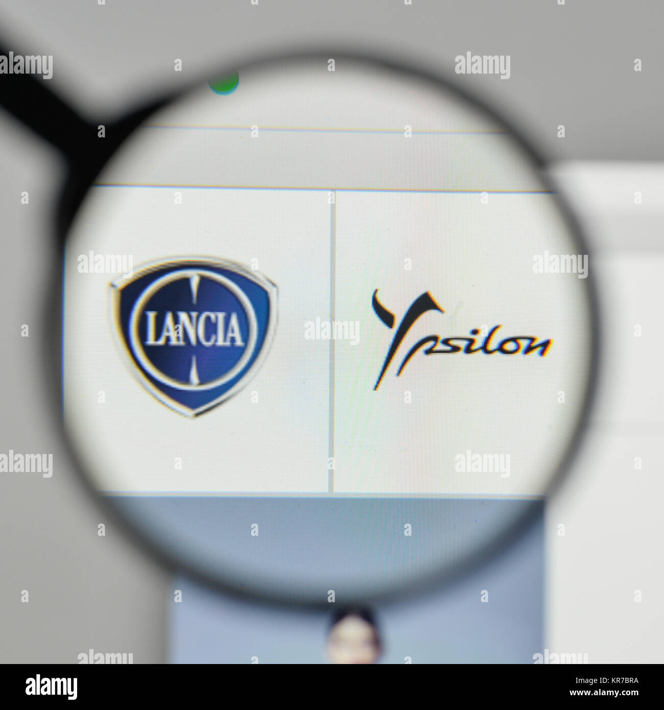 Milan, Italy - November 1, 2017: Lancia logo on the website homepage. Stock Photo