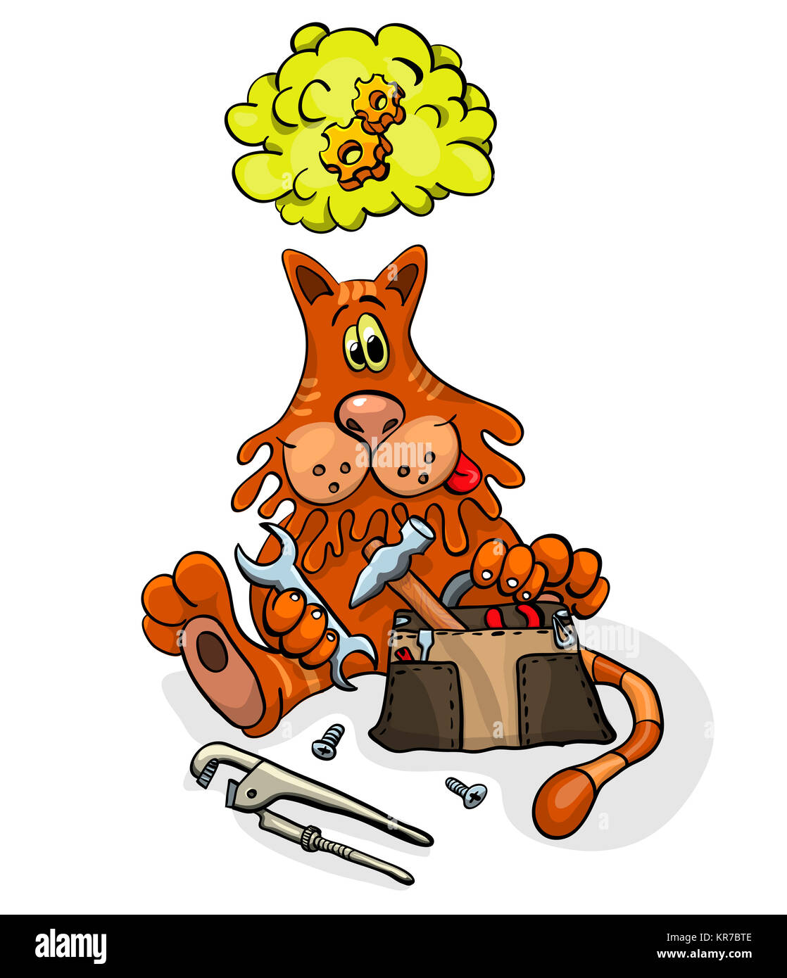 Cartoon character cat with tools for repair Stock Photo