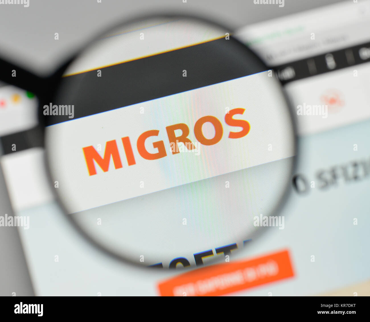 Milan, Italy - November 1, 2017: Migros Group logo on the website homepage. Stock Photo
