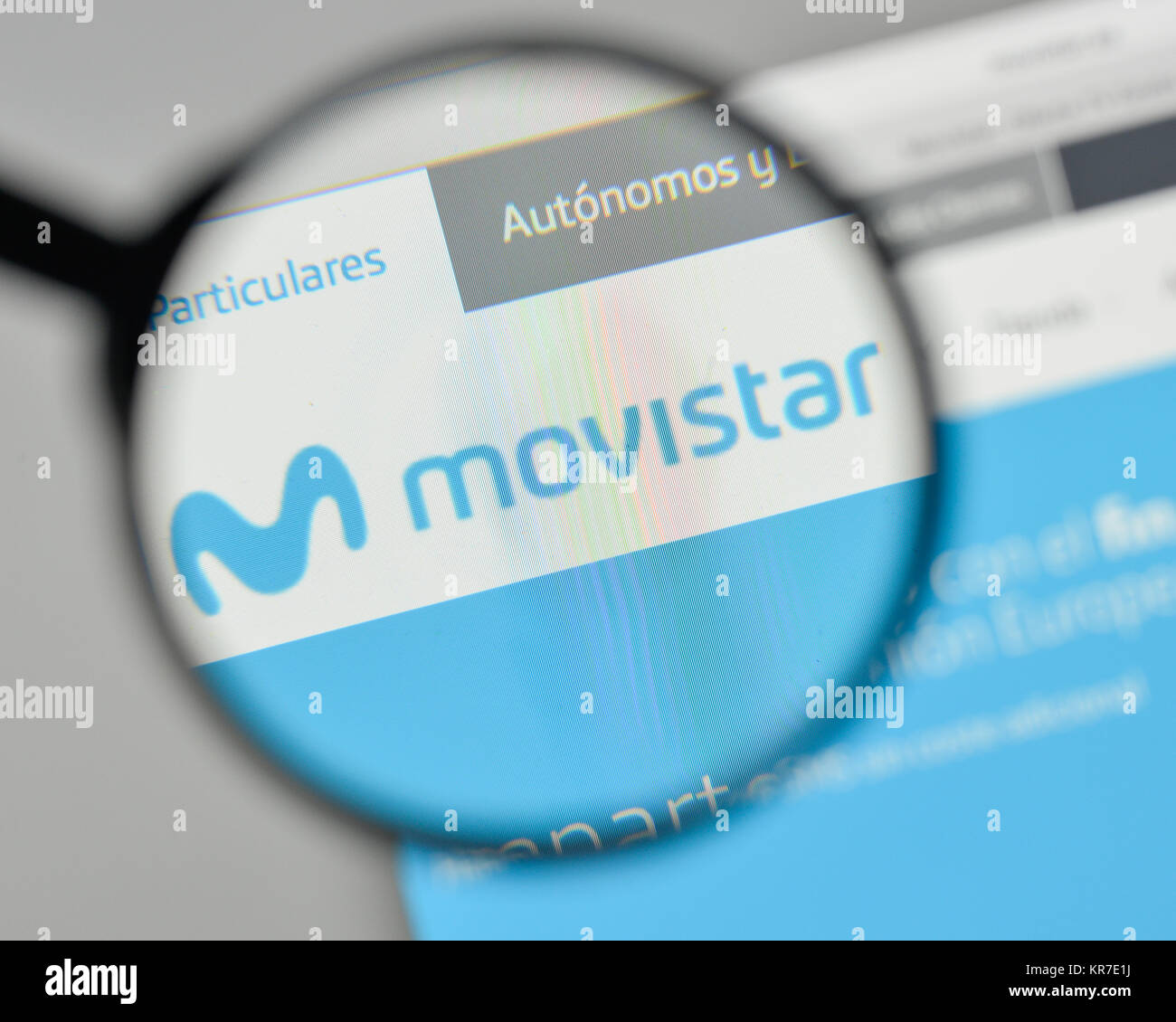 Milan, Italy - November 1, 2017: Movistar logo on the website homepage. Stock Photo