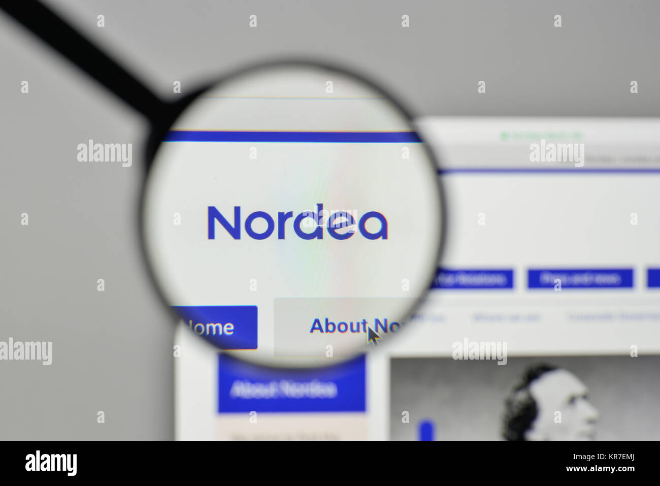 Milan, Italy - November 1, 2017: Nordea logo on the website homepage. Stock Photo