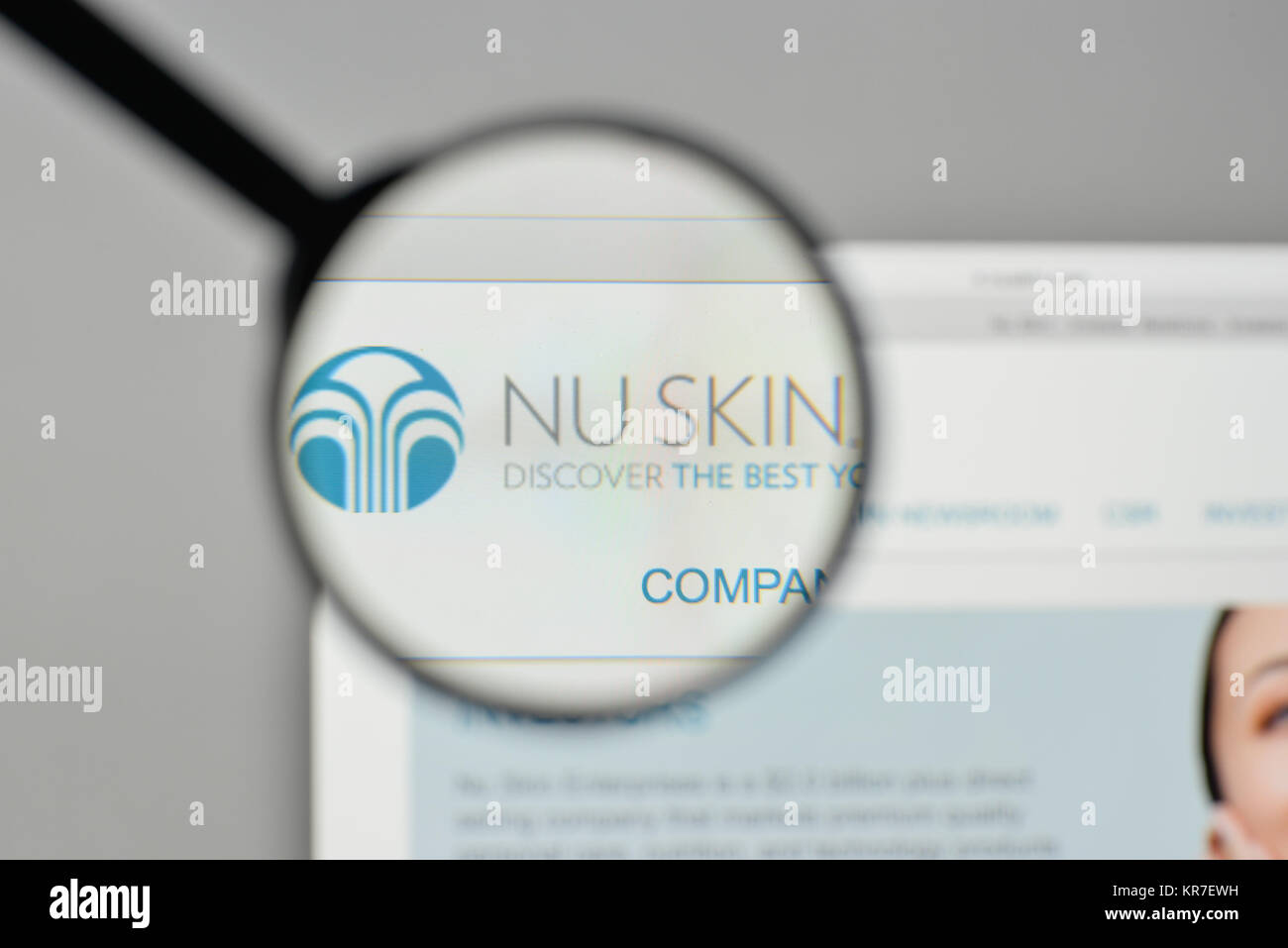 Milan, Italy - November 1, 2017: Nu Skin Enterprises logo on the website homepage. Stock Photo